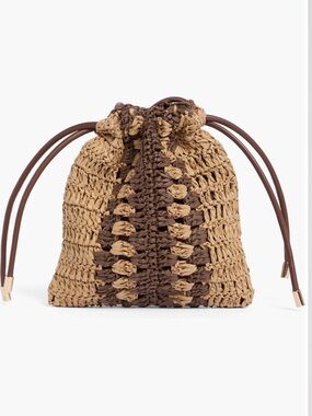 Collection Small Woven Boho Drawstring Bucket Paper Bag Tan/Brown Lightweight